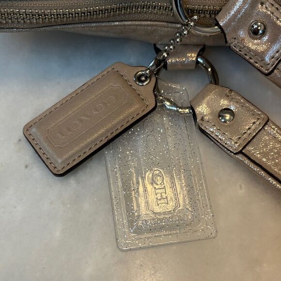 Coach Poppy Daisy Signature Logo Metallic Leather XL Tote Shoulder Bag - Picture 11 of 15